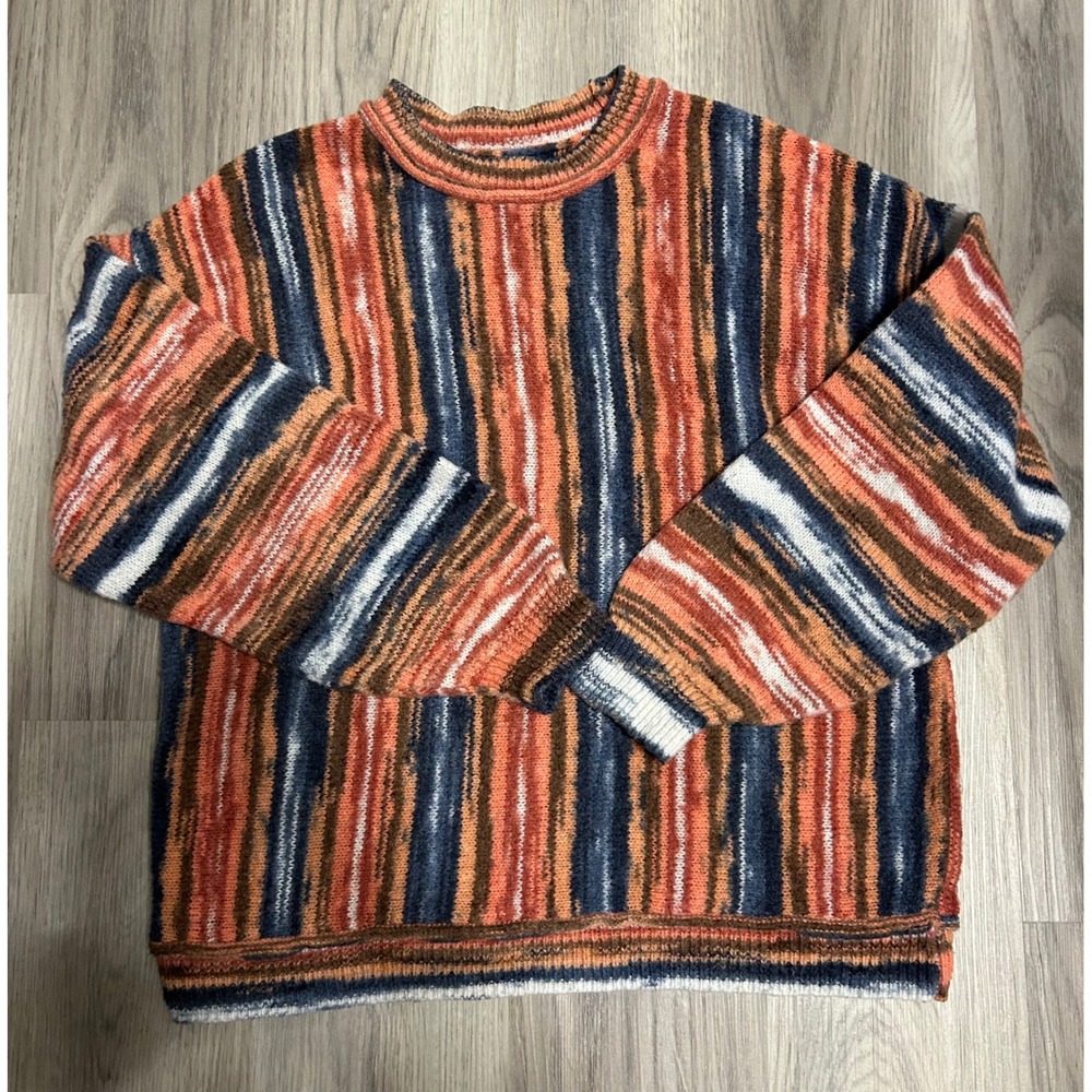 EARTHBOUND TRADING CO Striped Knit Sweater Orange Blue Brown Multi‎ Color Size L